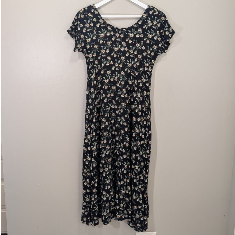 Vintage All That Jazz 90s Ditsy Floral Dress Metal Cinch Clip Grunge Maxi -3/4